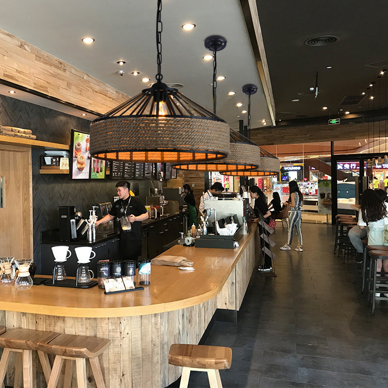 American country hemp rope chandelier yurt retro industrial style personalized hemp rope creative restaurant wrought iron bar lamps