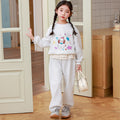girls' spring/autumn tracksuit set - cartoon lace trim, outdoor two-piece korean style kids' clothing
