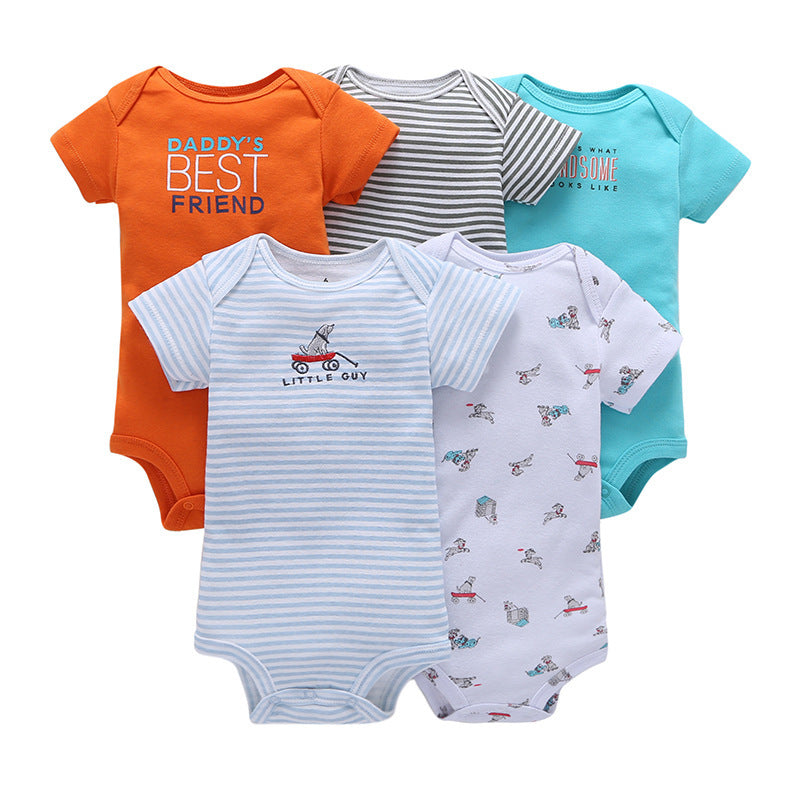 Dropshipping summer infant & toddler short-sleeve mixed color romper, triangle short-sleeve bodysuit, 5-piece set