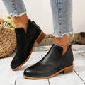 Fashionexportplus size leather boots women's boots pure colorslimming look pointed toe back zipper casualthick sole thick heel boots women's single