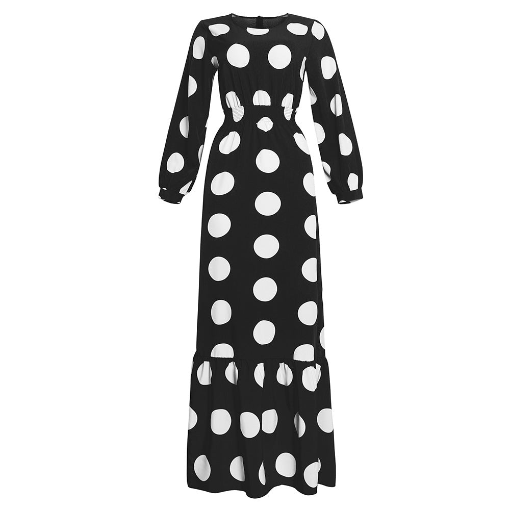 Fashionable chiffon long-sleeve polka dot tiered dress - plus size african women's clothing - perfect for , , and european & american markets