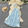French sweet lace camisole and floral cake skirt two-piece set - women's summer slim-fit vacation outfit