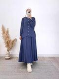 spring cross-border women's clothing set: relaxed fit long sleeve shirt and midi skirt - comfortable commute style