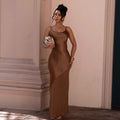 summer new european and american style camisole dress - sexy backless satin patchwork chiffon maxi evening gown