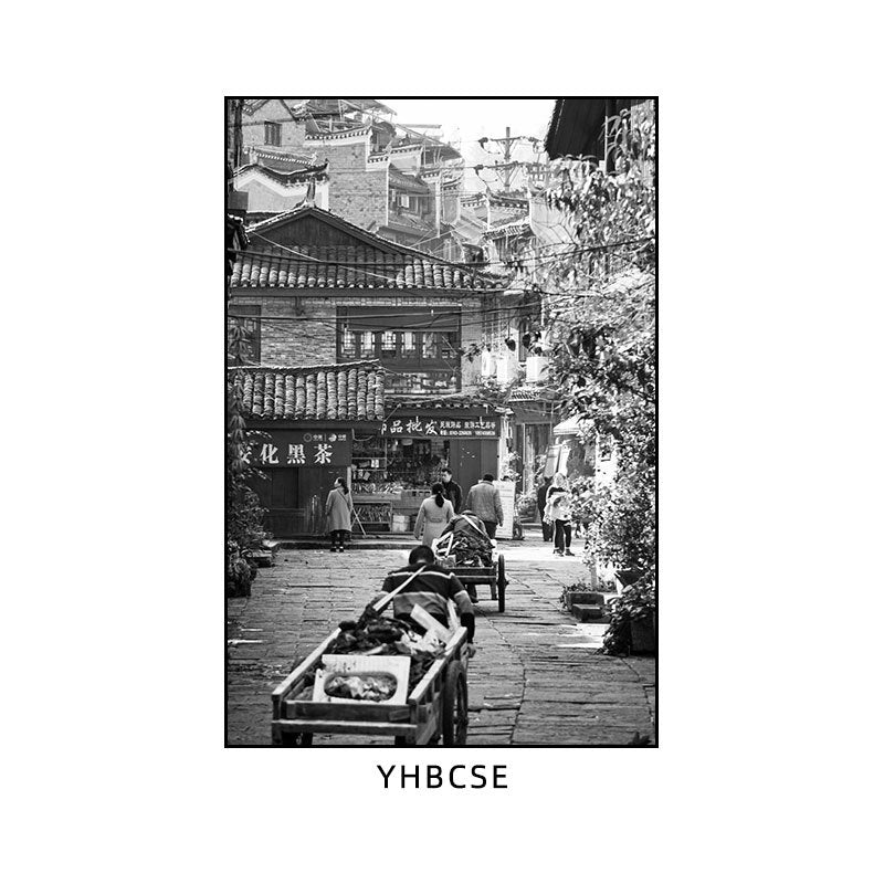 Hunan restaurant hanging paintings old Changsha Chinese hotel restaurant box hanging paintings retro nostalgic Hunan black and white architectural murals