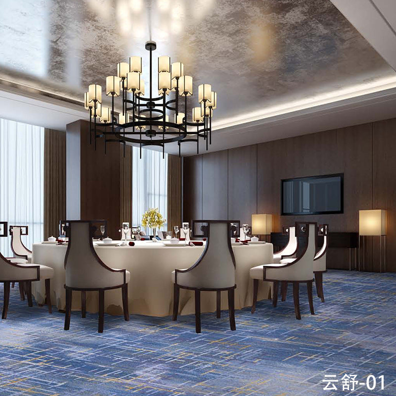 Custom carpets for hotel banquet halls, corridors, and aisles - fire-retardant, full-spread nylon printed carpets for restaurants and dining rooms