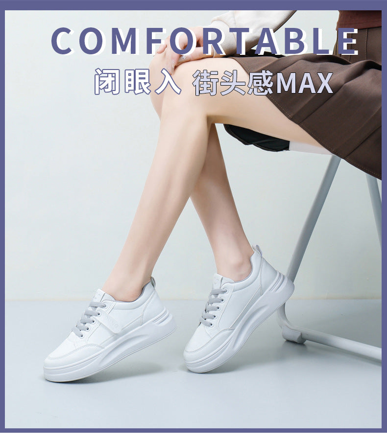 Wholesale women's white sneakers - new spring/autumn collection, versatile leather upper, breathable canvas, lightweight athletic casual skate shoes, fashionable