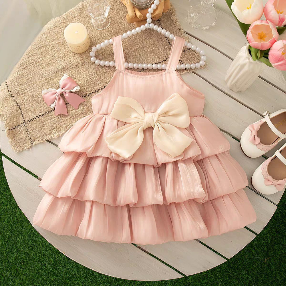 Girls' spaghetti strap cake dress - new summer  style: sweet, chic, comfortable, and skin-friendly fashion dress for baby girls