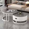 Italian round rock slab high-end tea table, small apartment coffee table, living room home modern minimalist light luxury table set