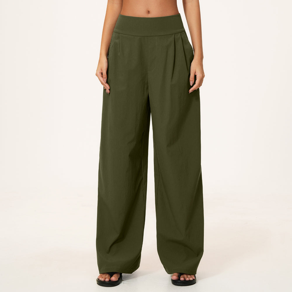 Factory direct: women's loose wide-leg pants with double-panel waistband, breathable & quick-drying, high-waisted tummy control workout leggings - style 9599