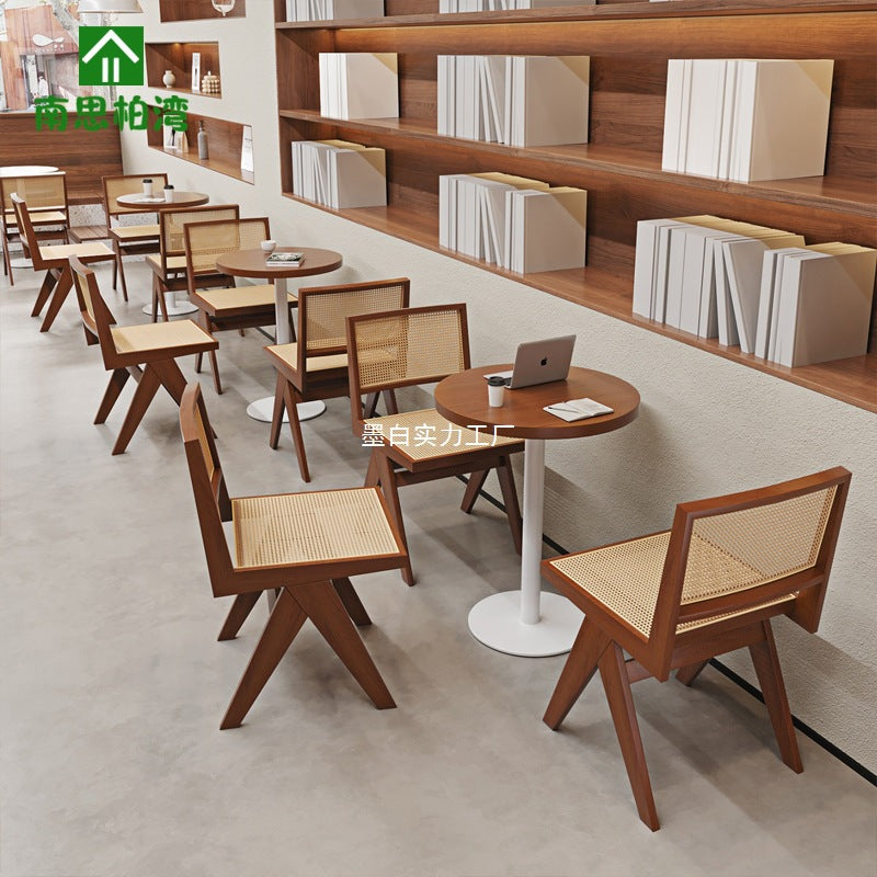 Coffee shop Western restaurant Solid wood table and chair combination restaurant Leisure Internet celebrity rattan meal chair Dessert milk tea commercial