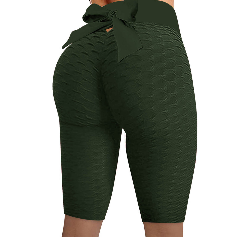 2025 amazon women's bowknot honeycomb jacquard solid color yoga pants, activewear, capri leggings - in stock, cropped length
