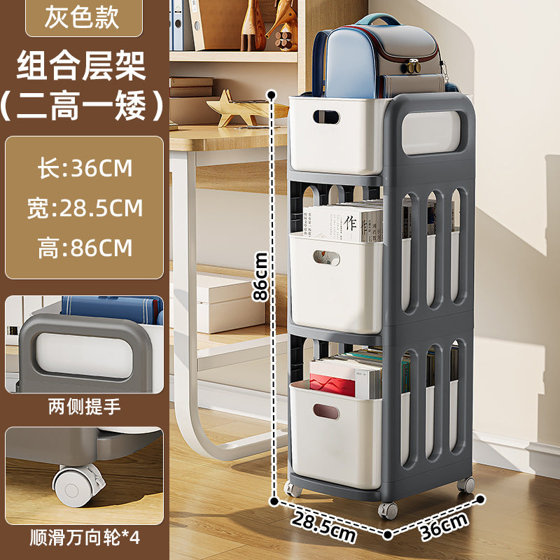 School bag shelf movable pulley trolley with wheels storage artifact household universal storage shelf bookshelf durable