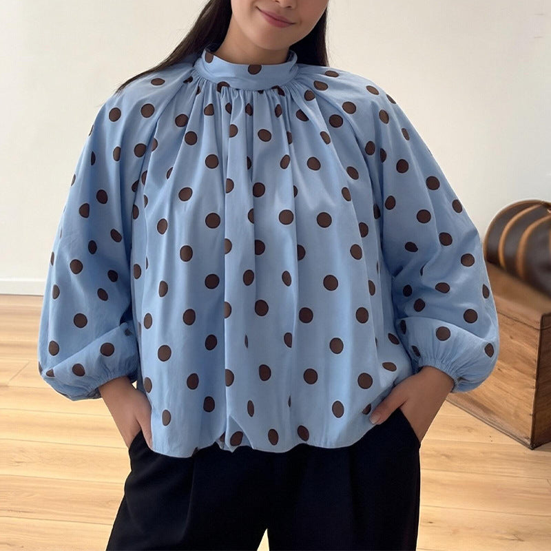 summer new women's clothing - cross-border  us & europe - fashion polka dot loose backless blouse top