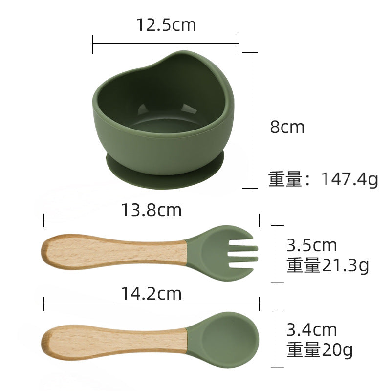 Cross-border supply of food-grade baby feeding bowls, forks and spoons, tableware sets, infant complementary food bowls, silicone tableware sets