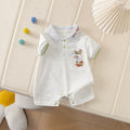 Baby clothes summer romper boy short sleeve crawling suit cartoon embroidery turn-down collar polo shirt outing wear thin style