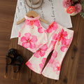 Kids clothing cross-border exclusive for european and american girls new arrival children's pink flower pattern vest + pants