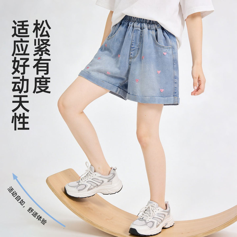 Girls' denim shorts - lightweight summer style, new  collection. trendy, breathable embroidered shorts for girls and big girls