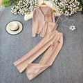 Autumn/winter minimalist embroidered v-neck long sleeve knit top with camisole + high-waisted slimming wide-leg pants three-piece set for women