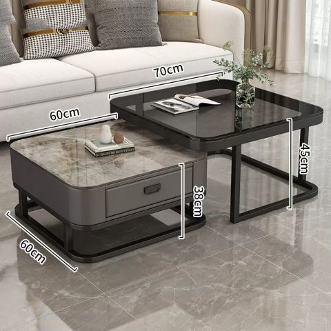 Accessible luxury coffee table living room for home modern casual small apartment popular square glass slate tv cabinet combination coffee table