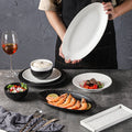 Vintage rock texture ceramic dinnerware set - soup plates, fish plates, steak plates, and vegetable plates - matte finish, high-end black and white dinnerware set