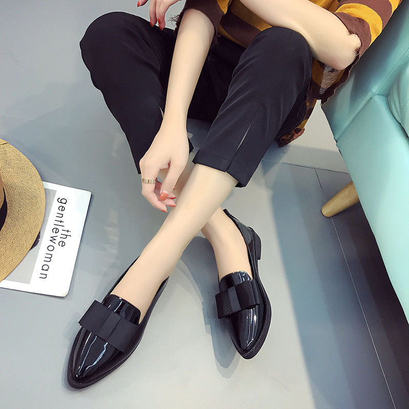 Springk-stylebows pointed toe casuallow ankleflats women's flatsflatscasual slip-on work clothing women's leather shoes