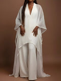 fashionpure colorelegant flowy deep v neck jumpsuit loose chiffon blouse robe wide leg jumpsuit