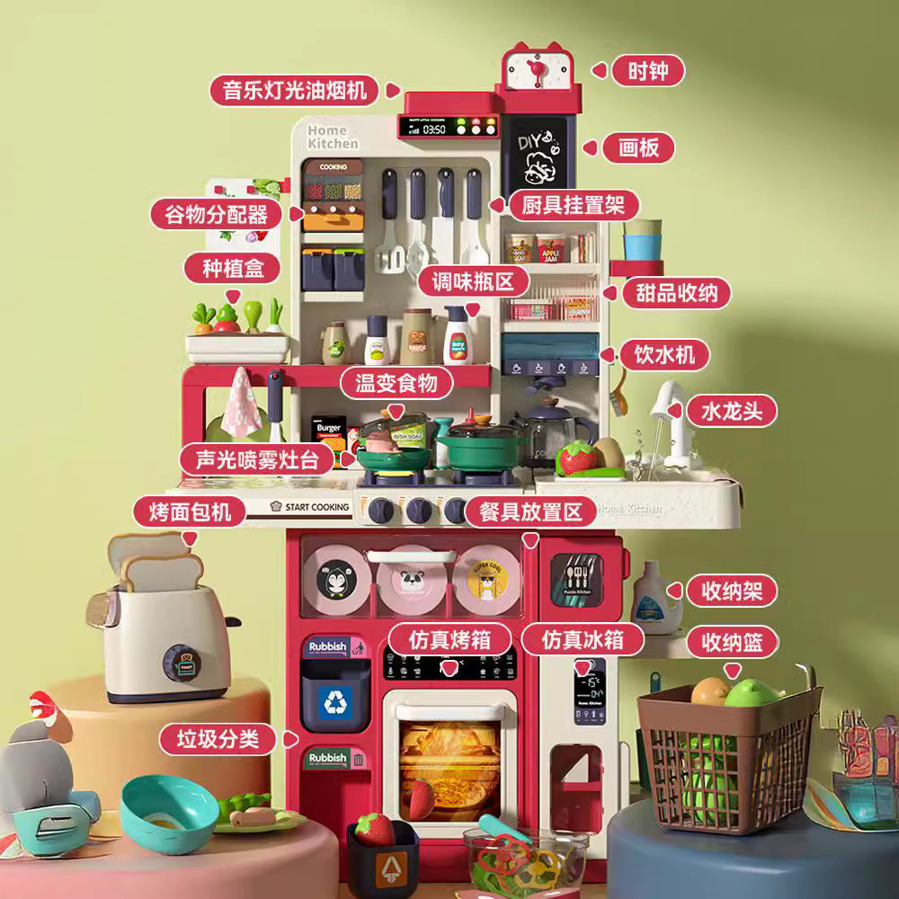 Kids' pretend play kitchen toy set - spraying water, cooking, and kitchenware - birthday gift for boys and girls - new cross-border product