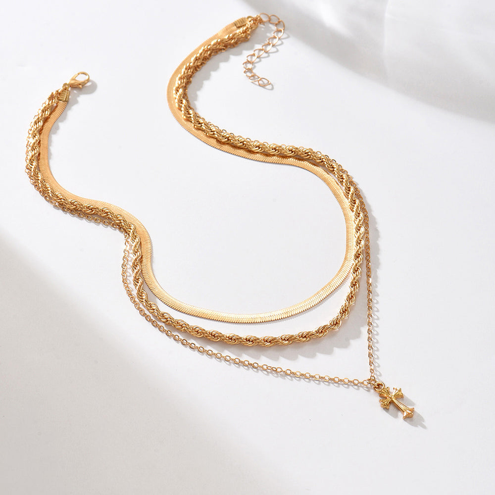 Cross pendant necklace wholesale cross-border metal jewelry women's stylish fashion cold style multi-layered clavicle chain