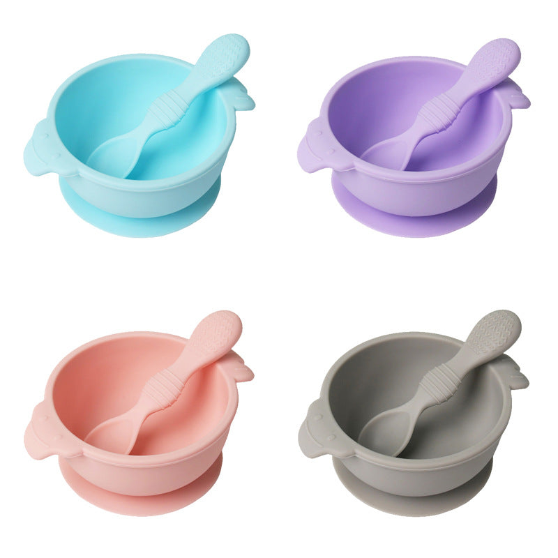Food grade silicone complementary food bowl baby tableware set with spoon suction cup anti-drop child feeding tableware silicone bowl
