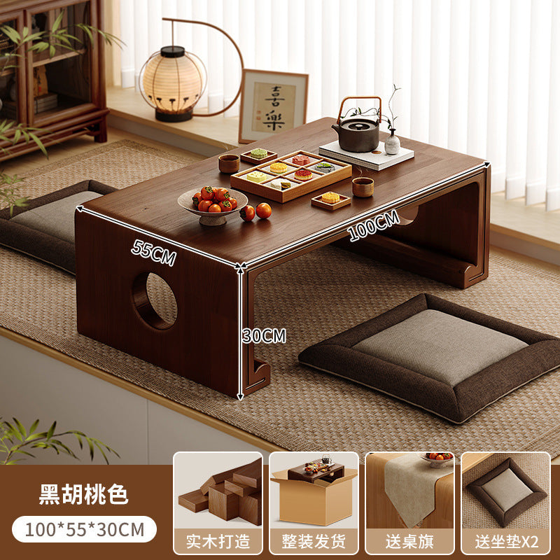 Solid wood bay window cabinet storage locker household balcony renovation window sill antique bookshelf Japanese dust-proof bookcase