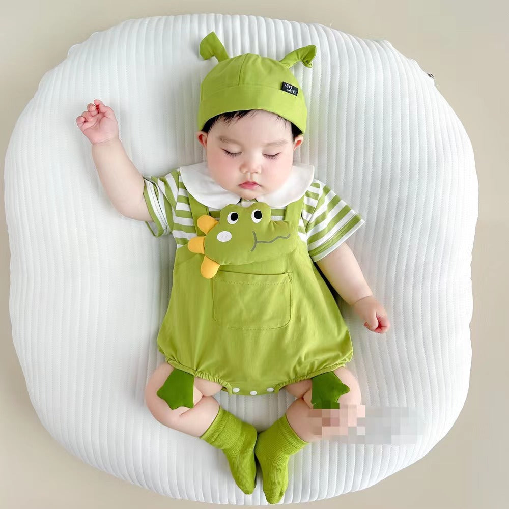 Baby boy summer short-sleeved butt-covering clothes for men and women, baby triangle rompers, summer clothes, newborn fashion cartoon clothes