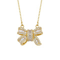 Popular internet celebrity fashion copper gold-plated full diamond bow necklace for women accessible luxuryniche styleeasiest for match titanium steel clavicle chain jewelry
