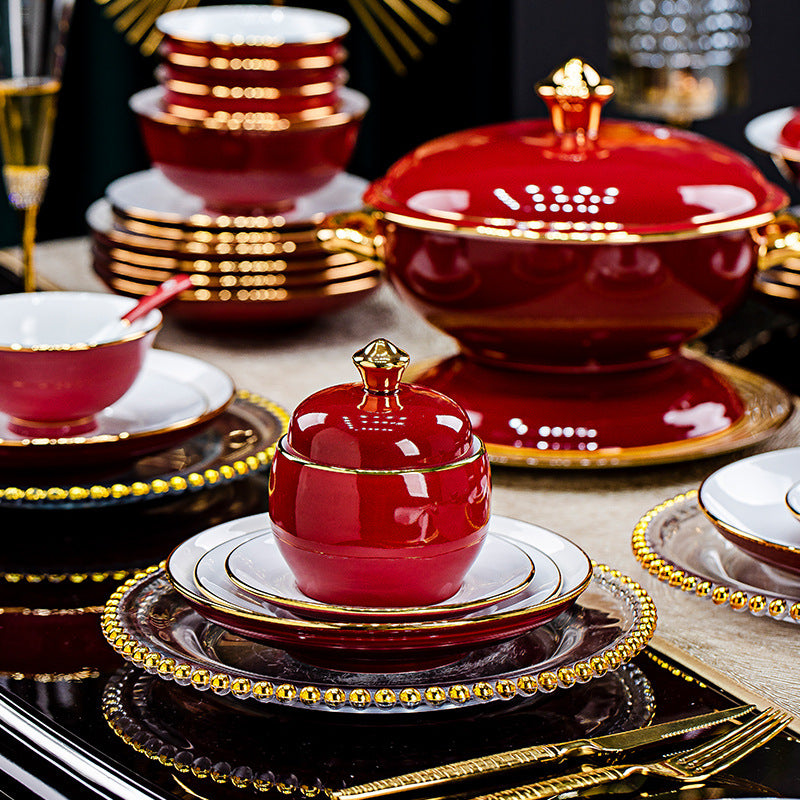 Jingdezhen underglaze color tableware set 2024 new Chinese dish set gift box household bowl and chopstick combination