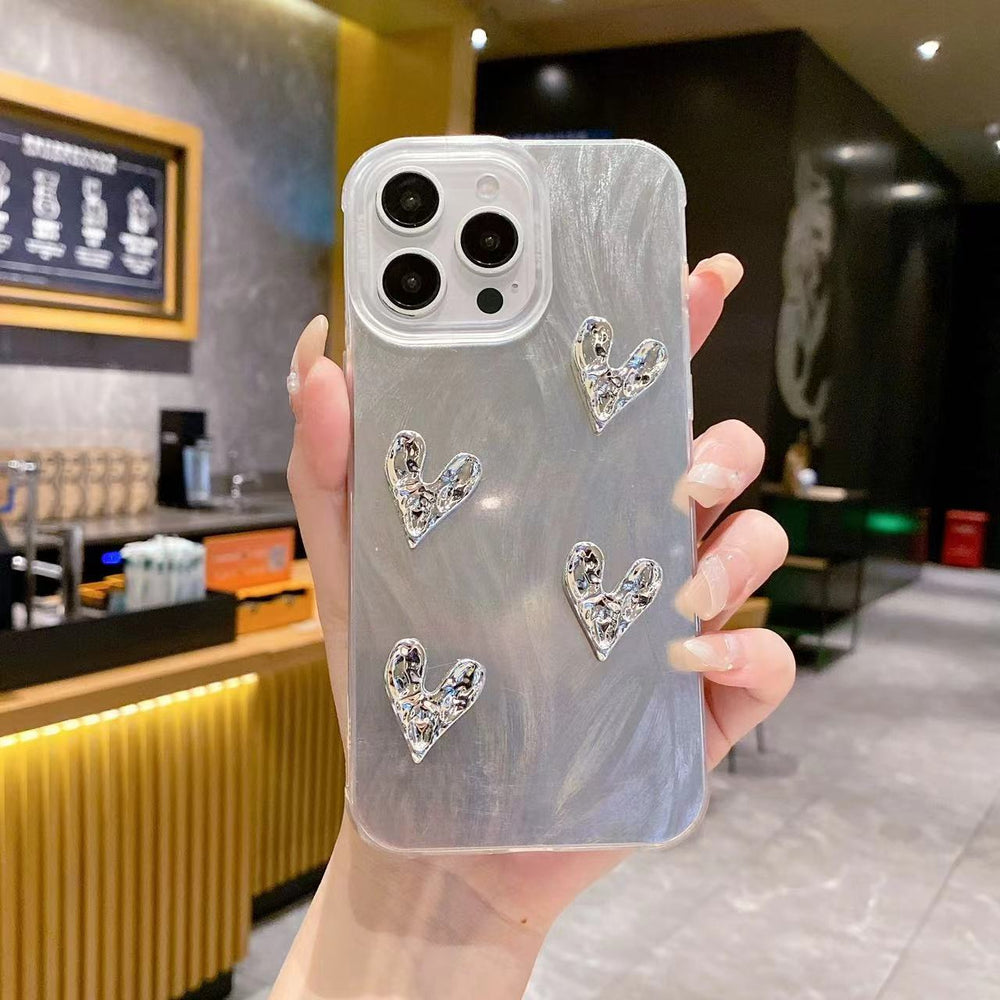 Imd feather yarn is suitable for apple 16promax pleated heart mobile phone case iphone11/14 laser silver protective cover
