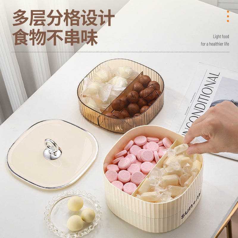 Living room multi-layer dried fruit box with grid and lid, happy candy box, fruit plate, coffee table, melon seeds, snacks, large-capacity fruit plate