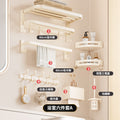 Milky white towel rack [6-piece set] double folding with row hooks