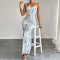 European and american  cross-border new arrival hot selling fashionable floral print sundress - summer high-waisted casual printed maxi dress