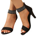 Rhinestone sandals women's 2026 summer new plus size export stiletto heel round toe suede high heels