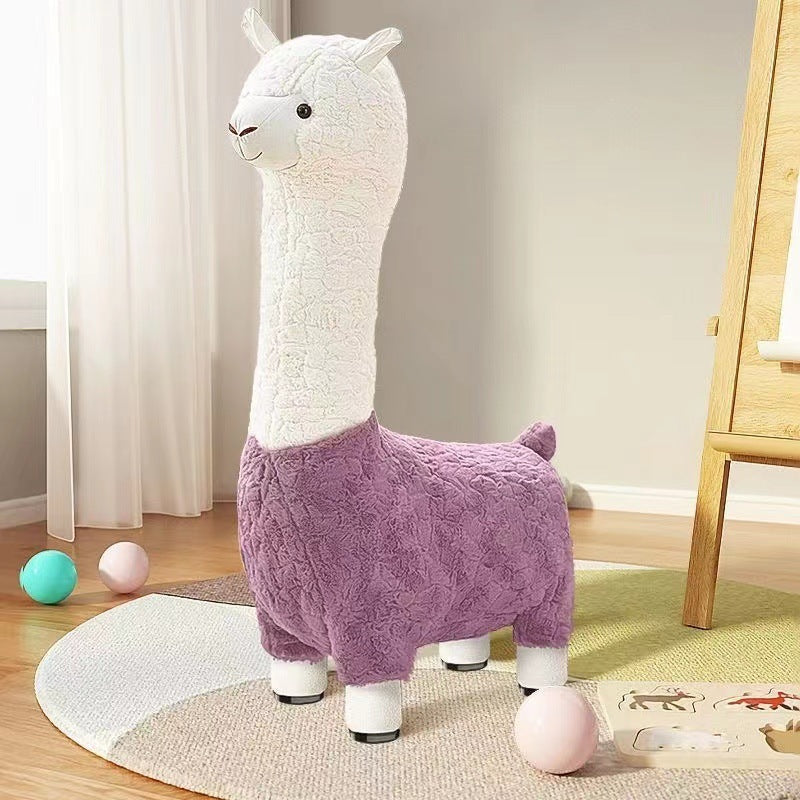 Alpaca seat with wheels Internet celebrity pulley stool large plush giraffe seat cute
