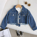 Baby girl spring/autumn preppy style long-sleeve casual outfit  girls' chanel-inspired denim jacket and mini skirt two-piece set