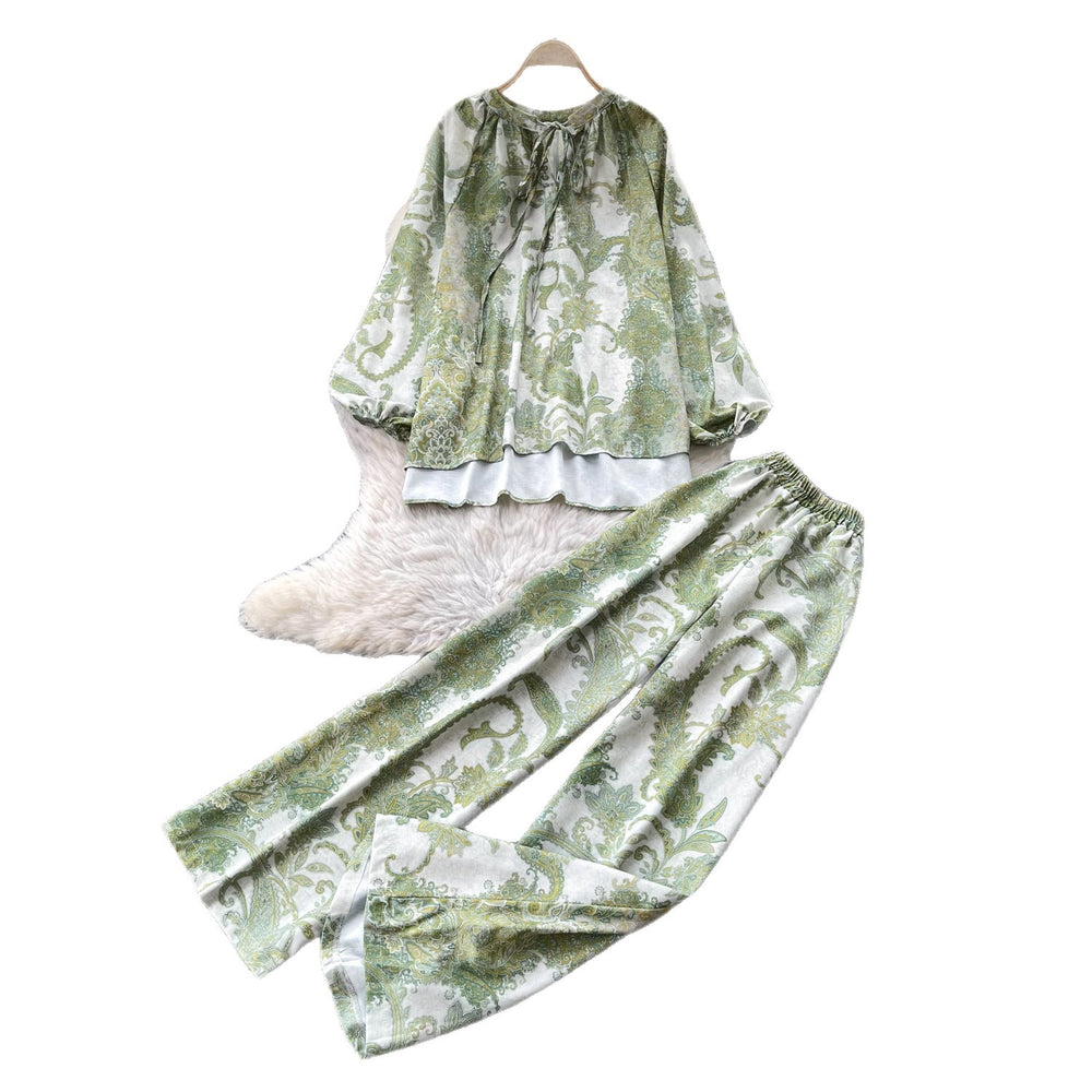 Light mature style printingtwo-piece set women's autumlong sleevestopswide leg pantswork clothingeasiest for matchsuitautumnew arrival