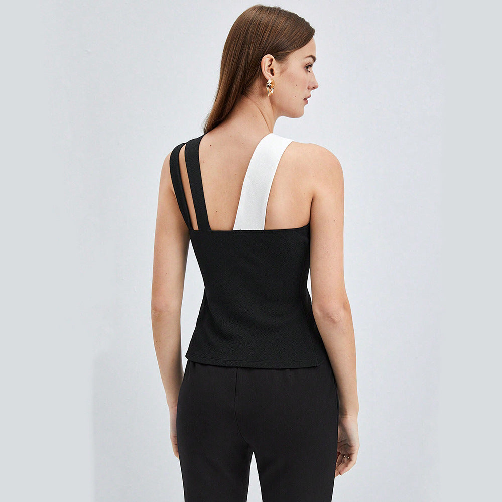 hot-selling cross-border women's instrendy style vest spring and summer contrast color design cross suspender top