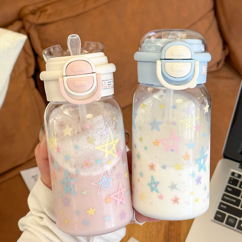 Summer new arrival: minimalist plastic water bottle with straw - stylish, portable, large capacity, dual-drink spout, perfect for women