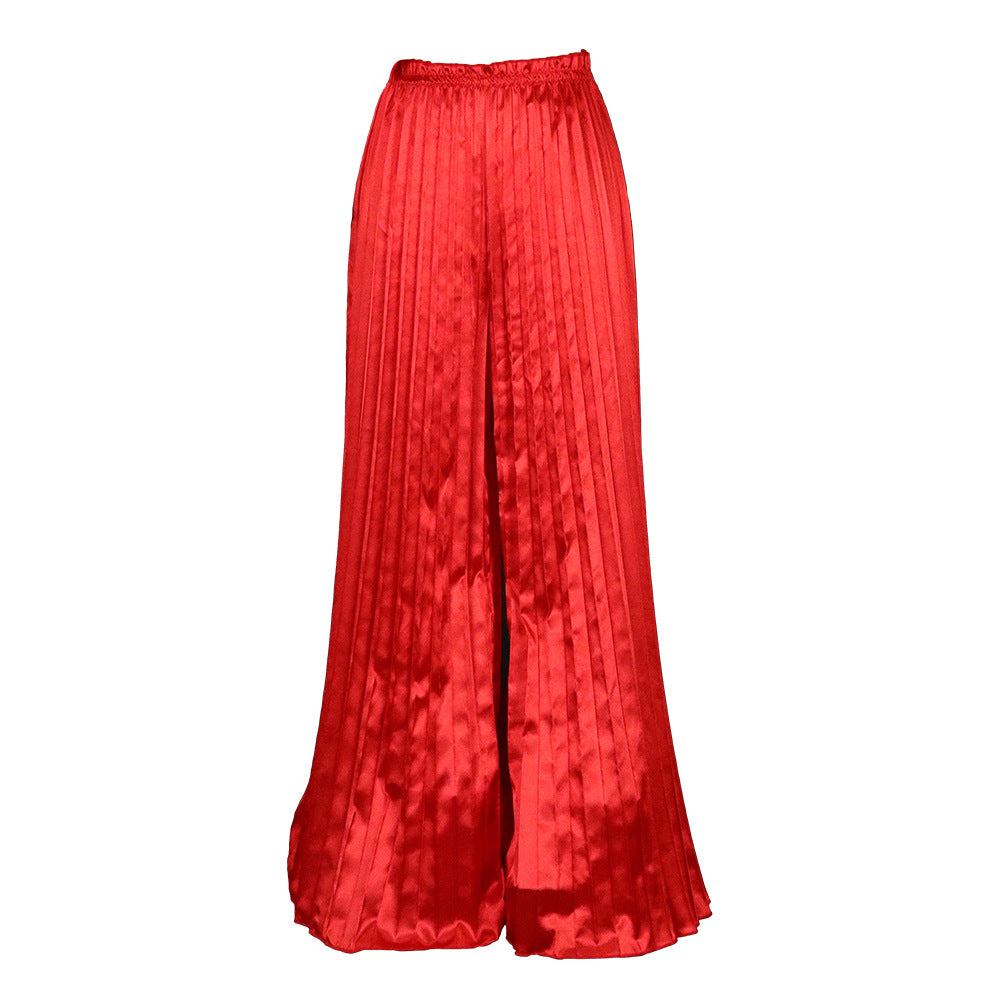 D361   cross-border summer european and american women's solid color casual loose pleated wide-leg pants african long pants