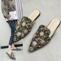 European station 2024 spring/summer new sexy printed rhinestone studded pearl pointed toe closed-toe thong sandals