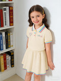 summer new arrival: girls' cute embroidered rainbow stripe collar polo dress two-piece outfit