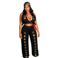 C7712 cross-border   fashion women's fashion trendy eyelet loose straight wide leg pants suit