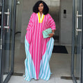 European and american cross-border african women's clothing  spring new arrival: chic and stylish v-neck striped loose long dress