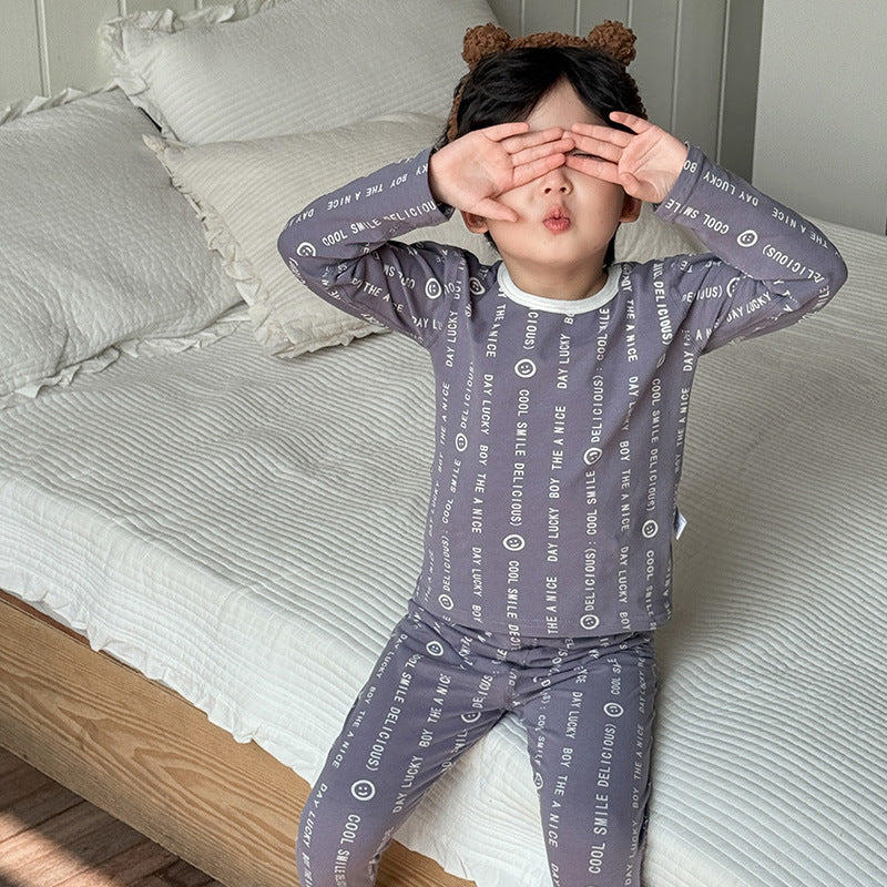 Kids type a autumn clothes and long trousers boys pure cottonintimatessuit girl lycra cotton home clothes pajamas pure cottoncomfortable